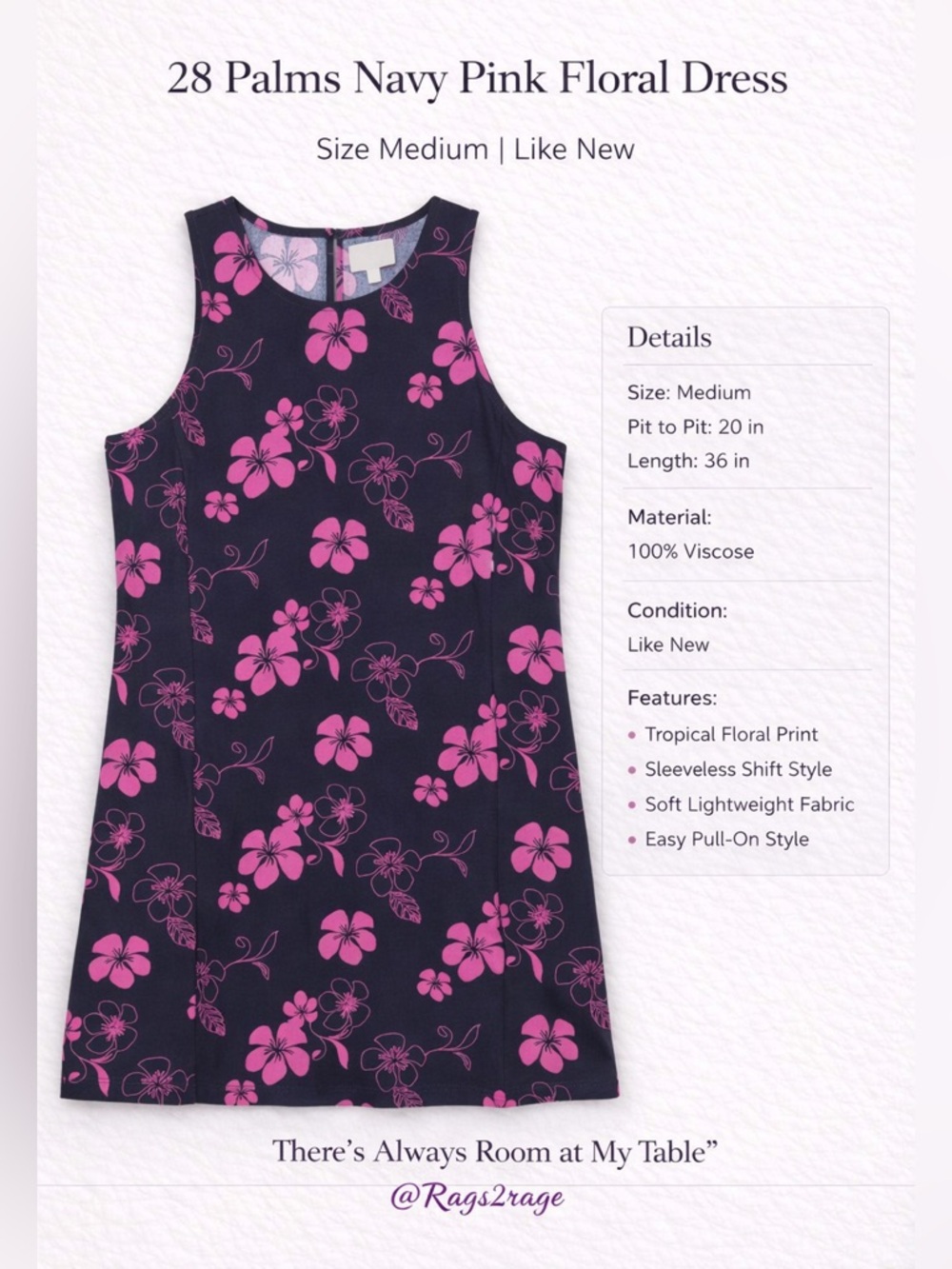 28 Palms Navy Pink Floral Dress Sleeveless Shift Medium Tropical